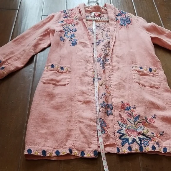 Johnny Was Tiwa Linen Embroidered Open Front Jacket Coat Small Medium - Picture 5 of 8
